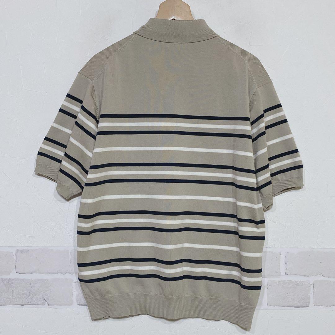 SEASON REASON 半袖ニットポロ ボーダー L ナチュラル J832 — image 2