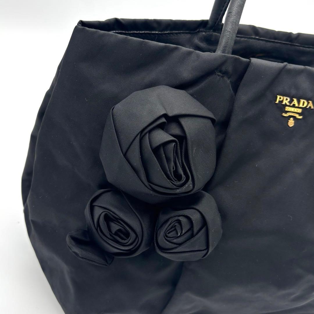 PRADA プラダ ハンドバック ナイロン ローズ ブラック ロゴ金具 レザー — image 5