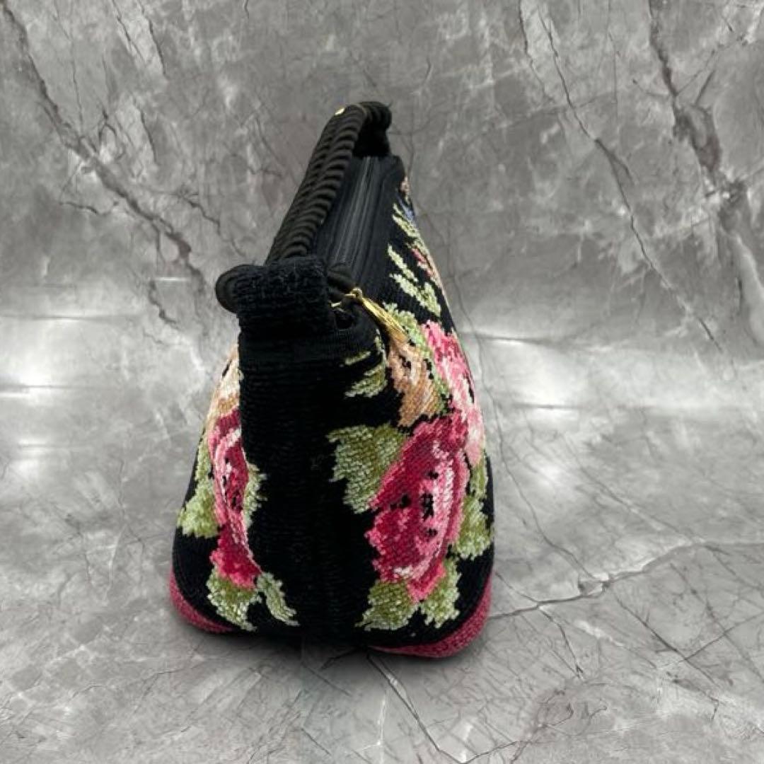 レイクアルスター 花柄 シェニール織 ハンドバッグ ミニバッグ ブラック — image 5