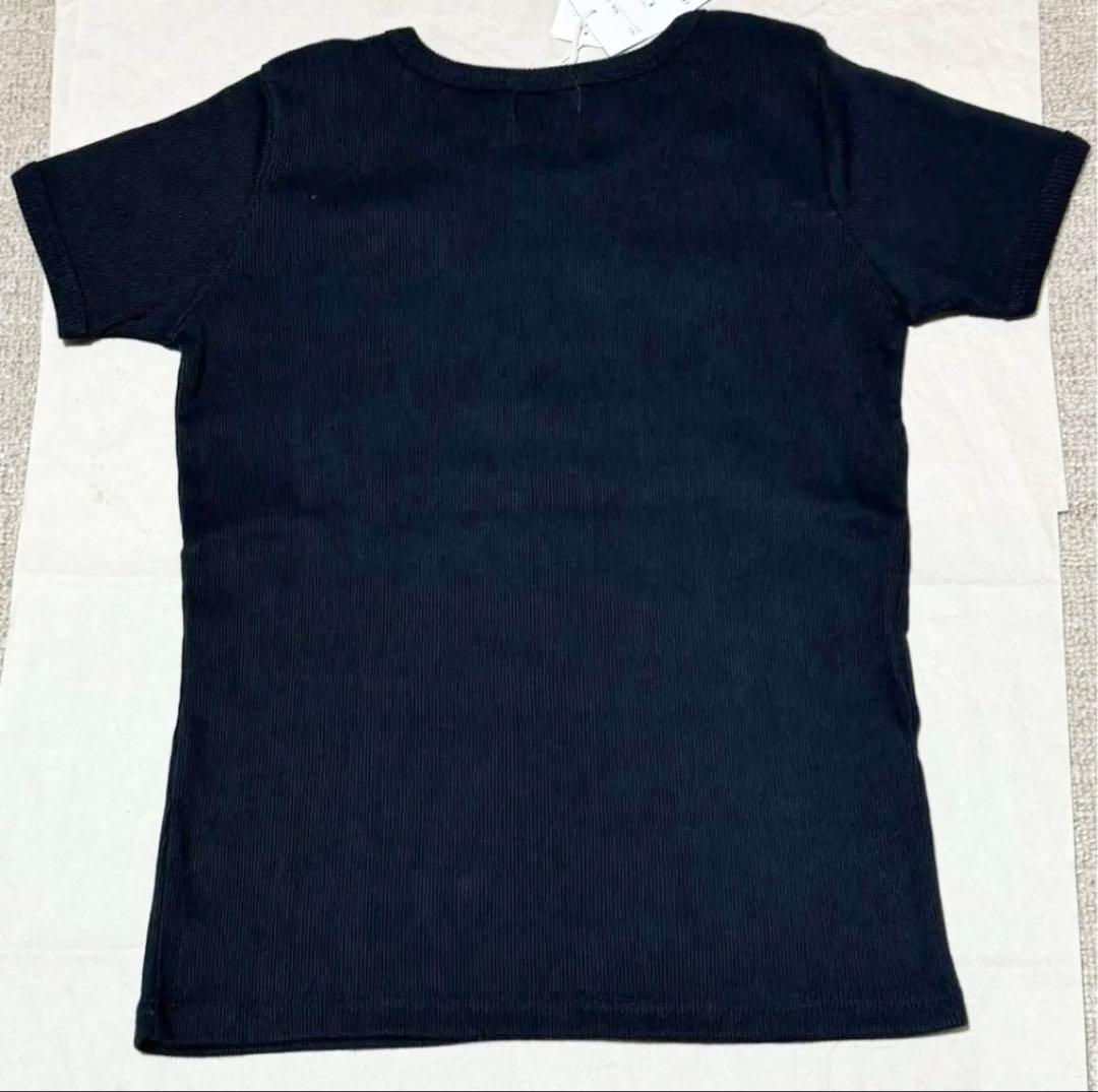 綿100 リブニットTシャツ　M ブラック　新品タグ付　上質　丸首 — image 5