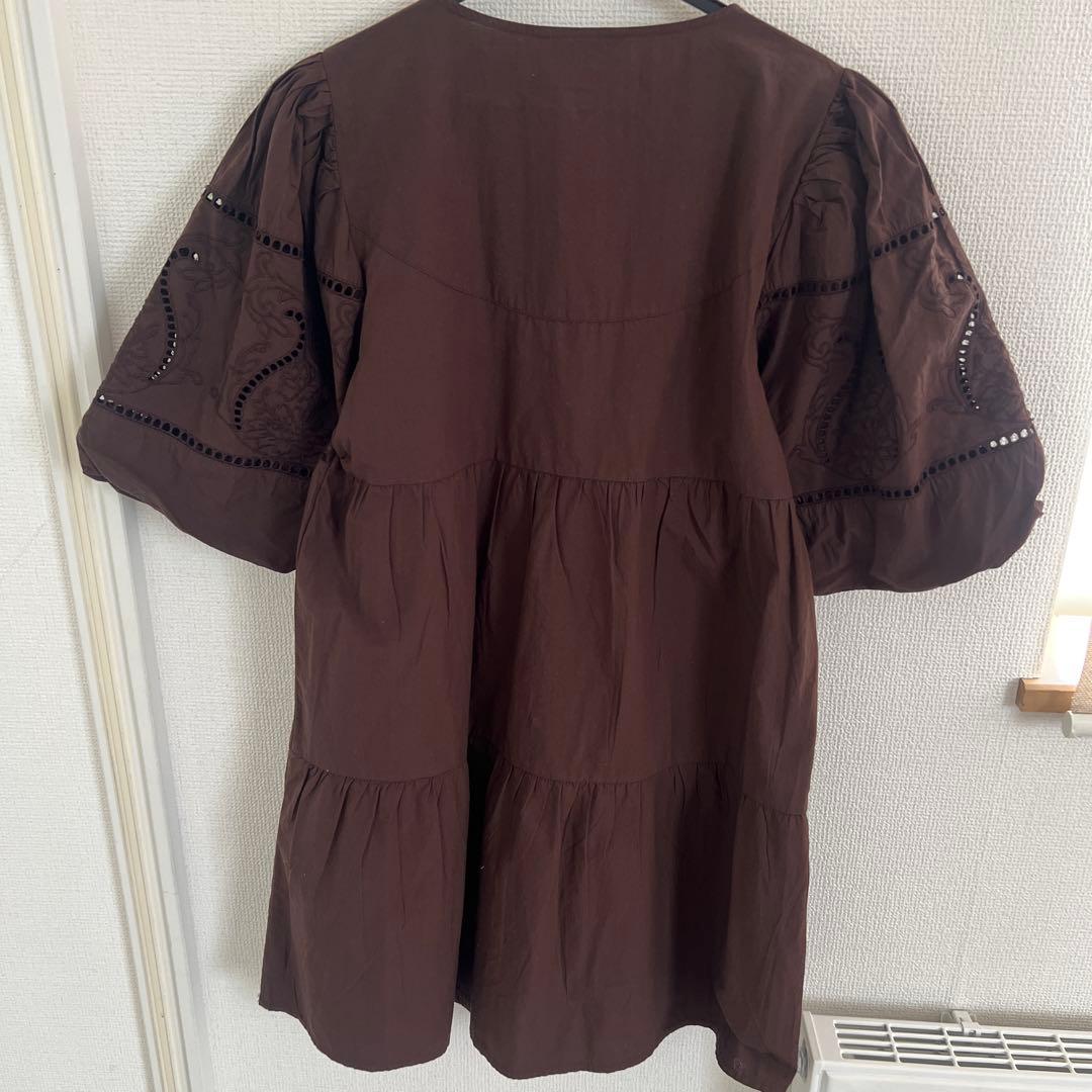 新品タグ付　ザラ　ZARA ワンピ　チュニック　ブラウン コットン 刺繍レース — image 5
