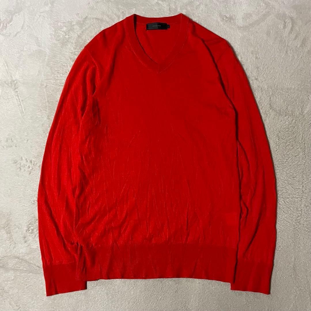 アルチザン【ARTISAN】カシミヤ100%Vネックニット L オレンジ 美品★ — image 3
