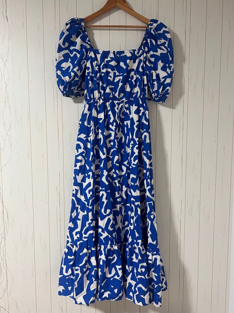 【美品】ZARA パフスリーブワンピース ブルー 総柄 XS（JP S） — image 4