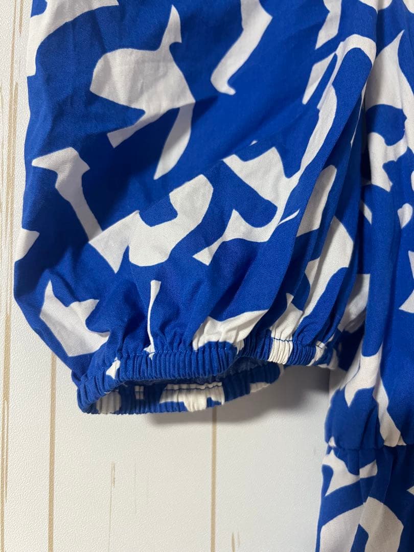 【美品】ZARA パフスリーブワンピース ブルー 総柄 XS（JP S） — image 5