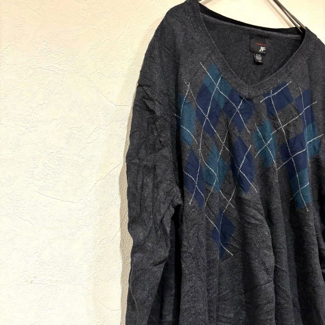 美品　良品　Vネック ニット　セーター　アーガイル柄 【XL/G】海外古着 — image 4