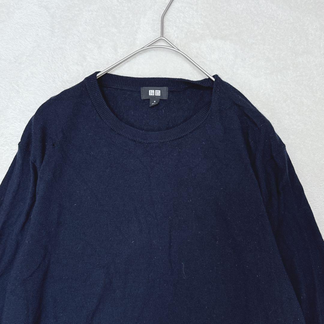 s107【UNIQLO】クルーネック長袖ニット　ネイビー　シンプル　無地　メンズ — image 2