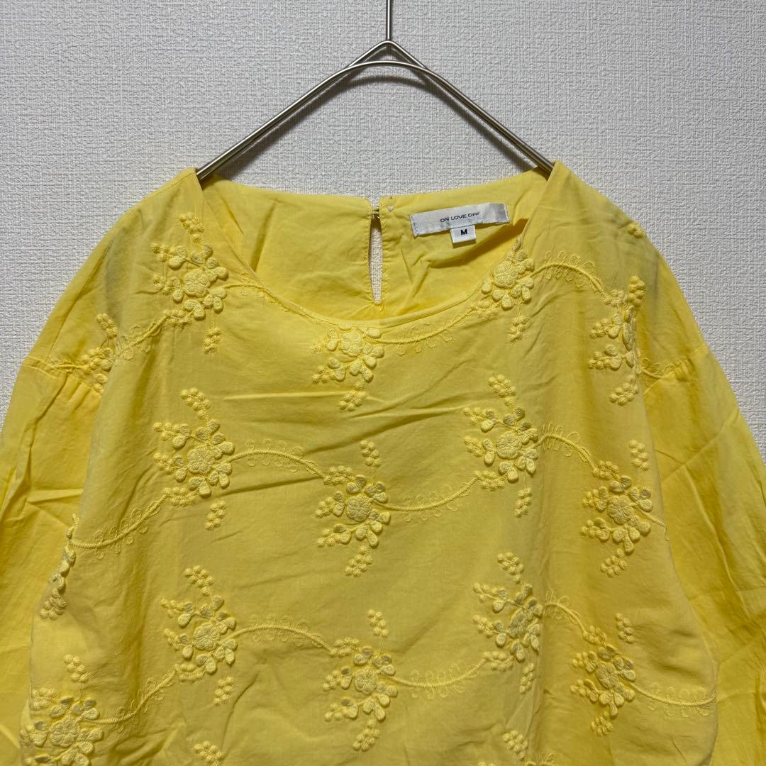 ON LOVE OFF オンラブオフ シャツ ブラウス 七分袖 花柄 刺繍 M — image 3