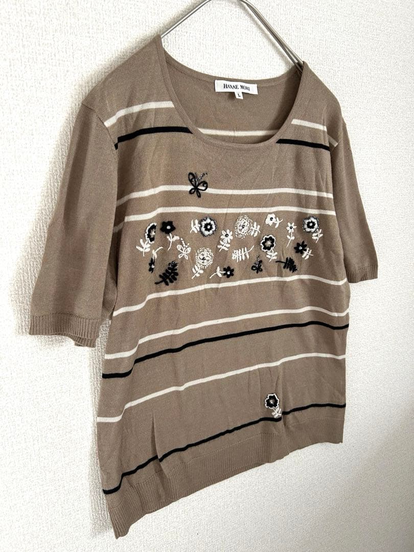 森英恵 HANAEMORI 刺繍　半袖ニット L ベージュ系 — image 3