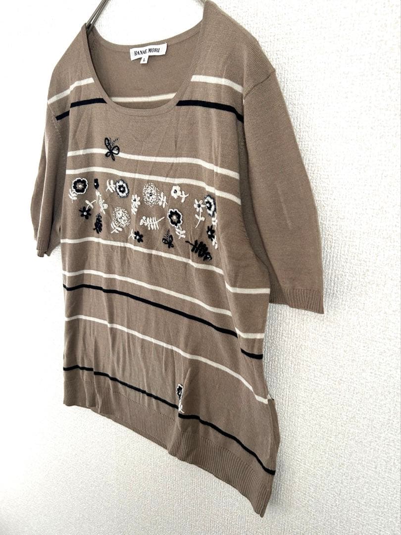 森英恵 HANAEMORI 刺繍　半袖ニット L ベージュ系 — image 4