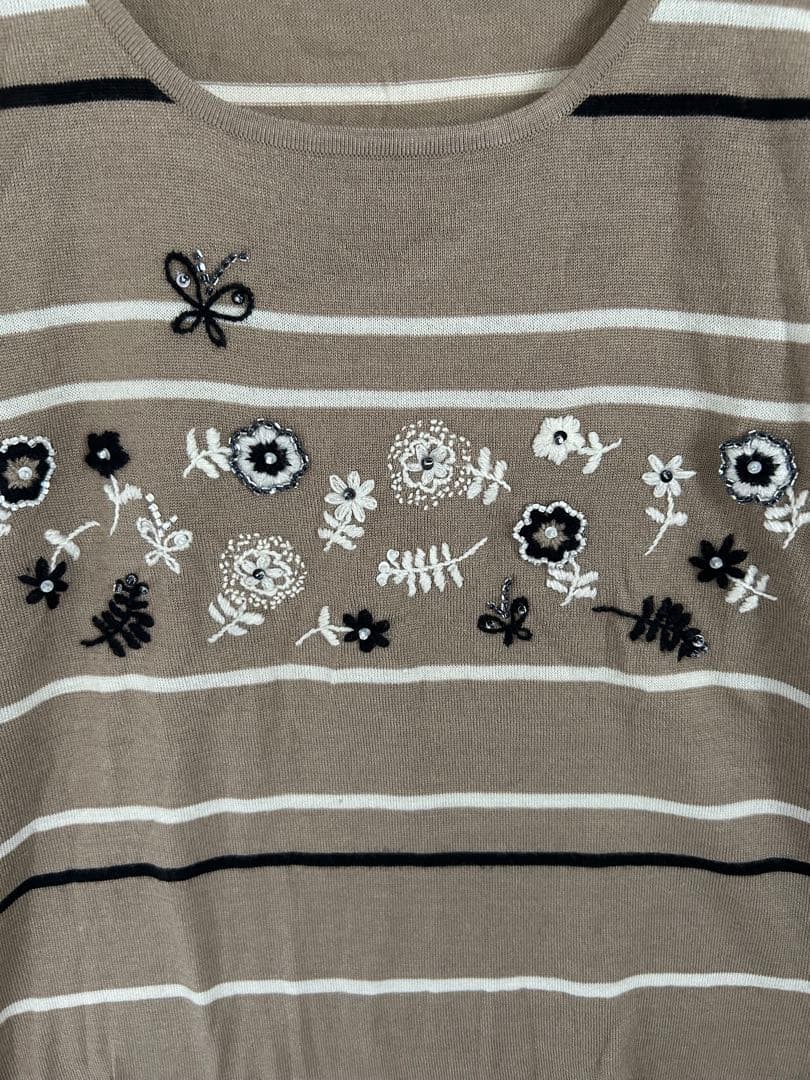 森英恵 HANAEMORI 刺繍　半袖ニット L ベージュ系 — image 5