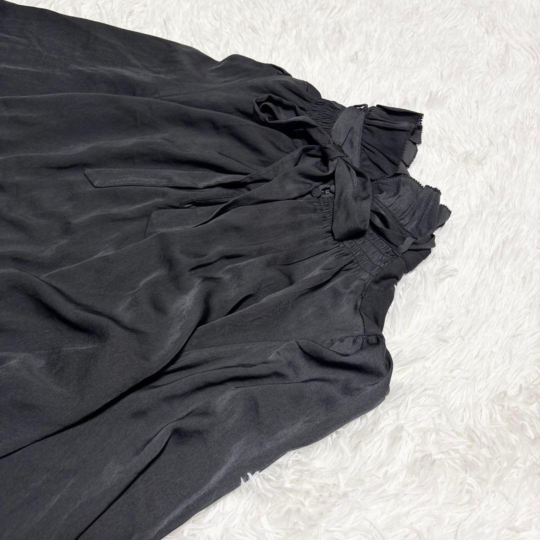 美品 バナナリパブリック とろみ ワンピース M グレー パフスリーブ ボウタイ — image 3