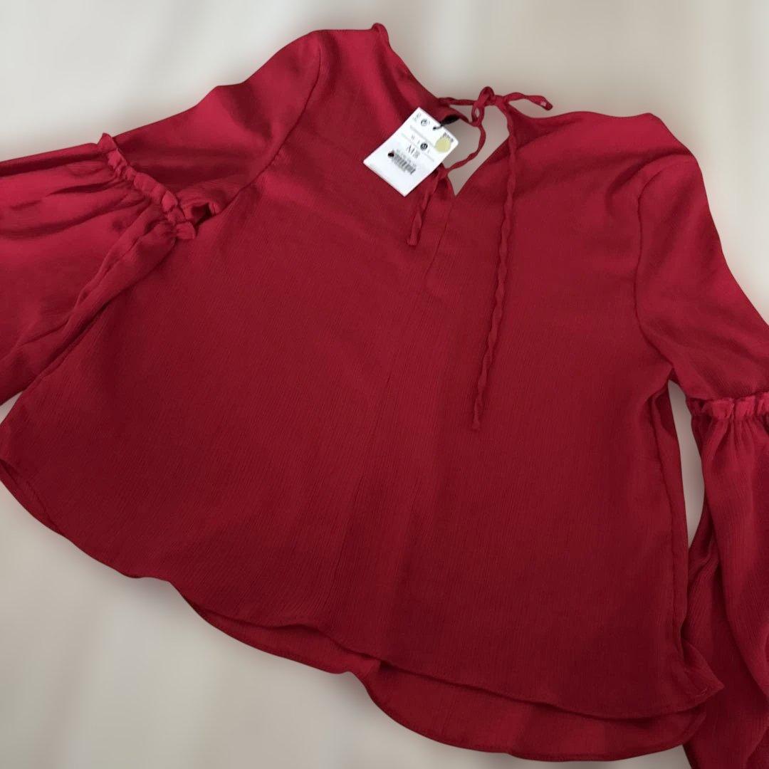 新品　Bershka 長袖 ブラウス レッド Mサイズ — image 5