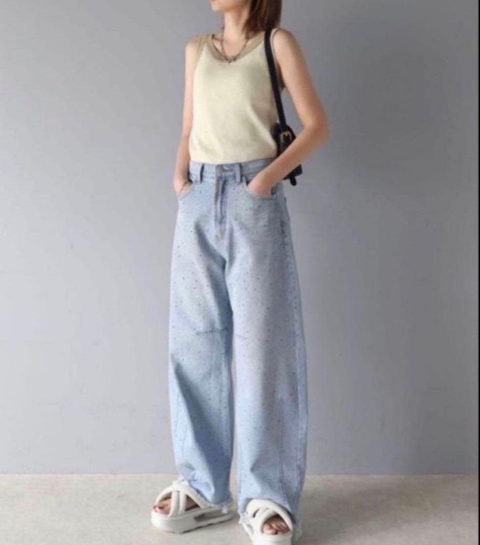 mily bilet オーロラストーンヴィンテージカーブデニムパンツ　ブルー　L — image 4
