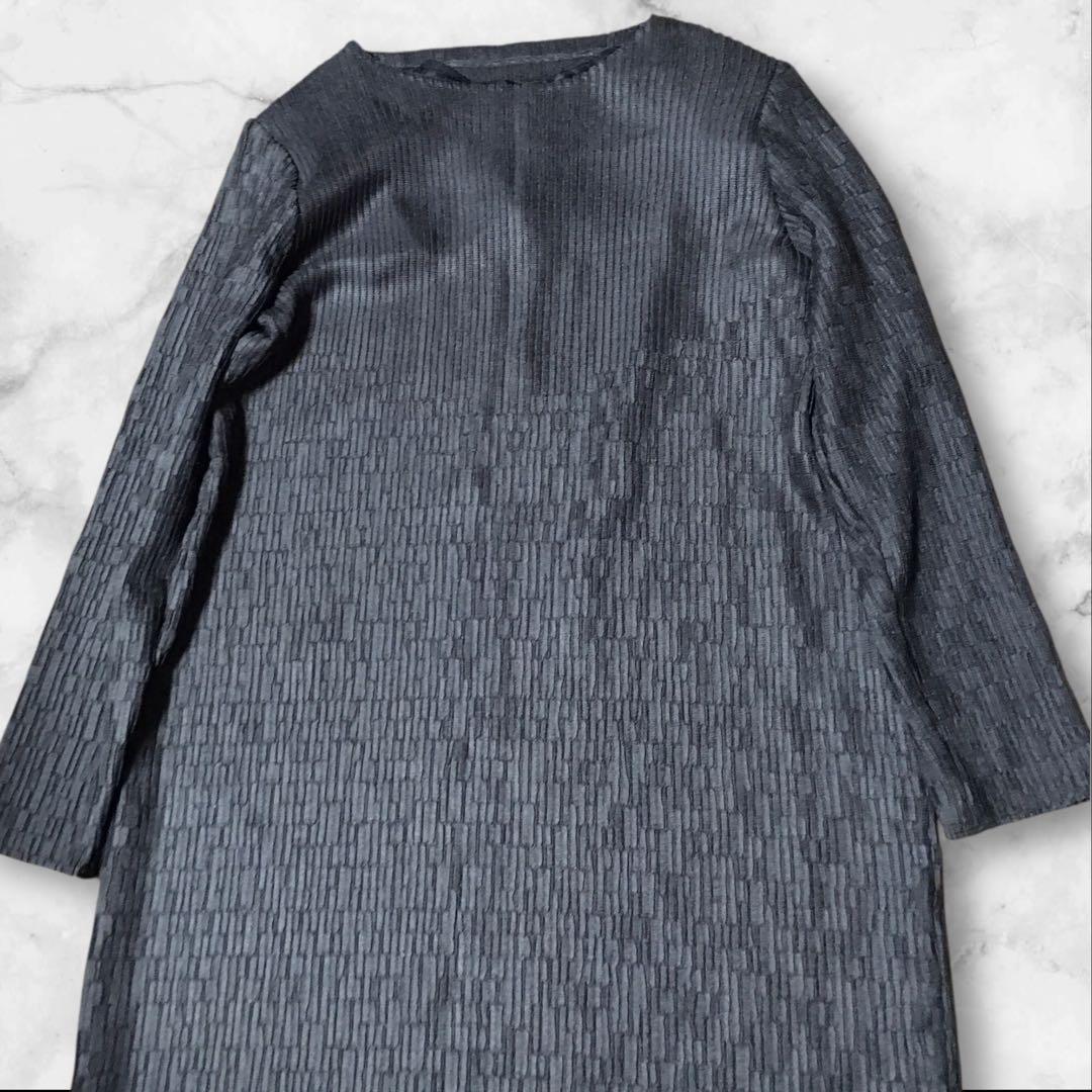 ⑤Leilian レリアン 長袖ワンピース ダークグレーSIZE13+しわ加工 — image 4