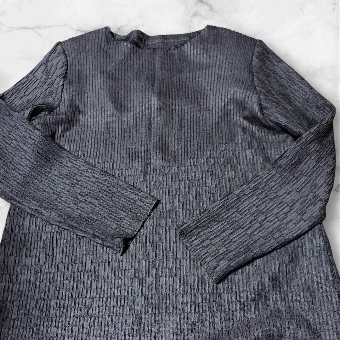 ⑤Leilian レリアン 長袖ワンピース ダークグレーSIZE13+しわ加工 — image 5