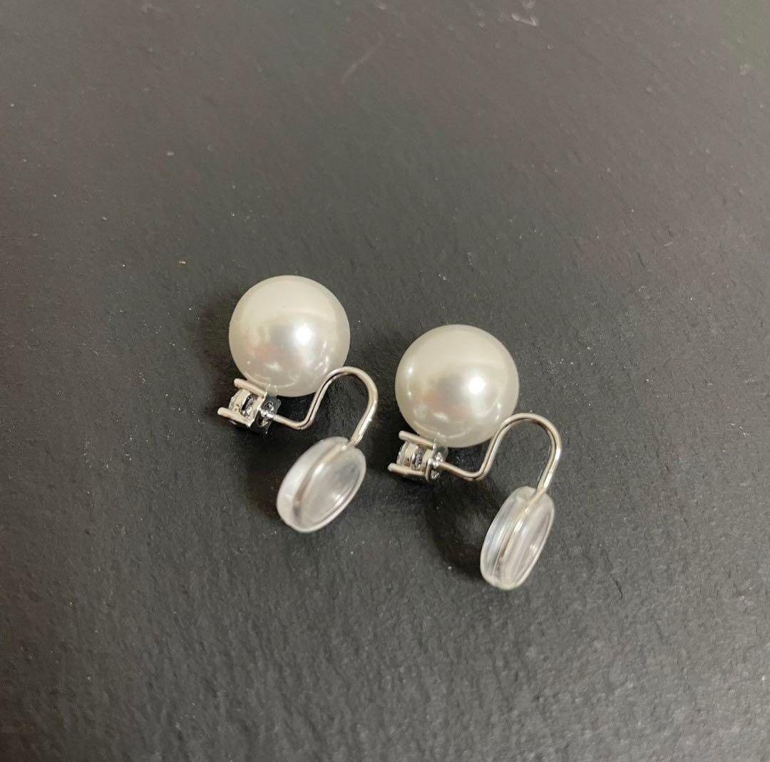 パールイヤリング シルバー 一粒ダイヤ 上品 フォーマル ギフト — image 3