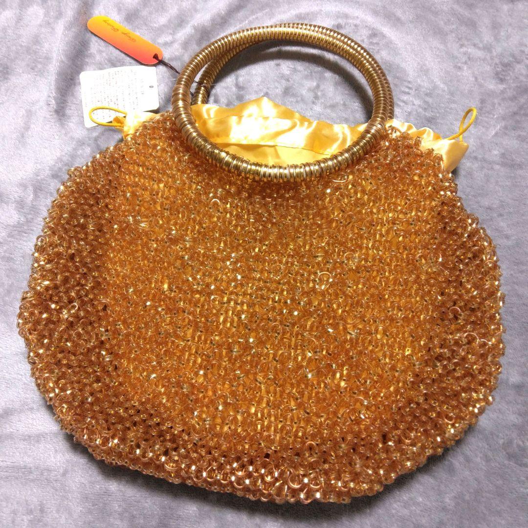 【未使用】ワイヤーバッグ　巾着付き　タグ付き　花　ゴールド — image 3