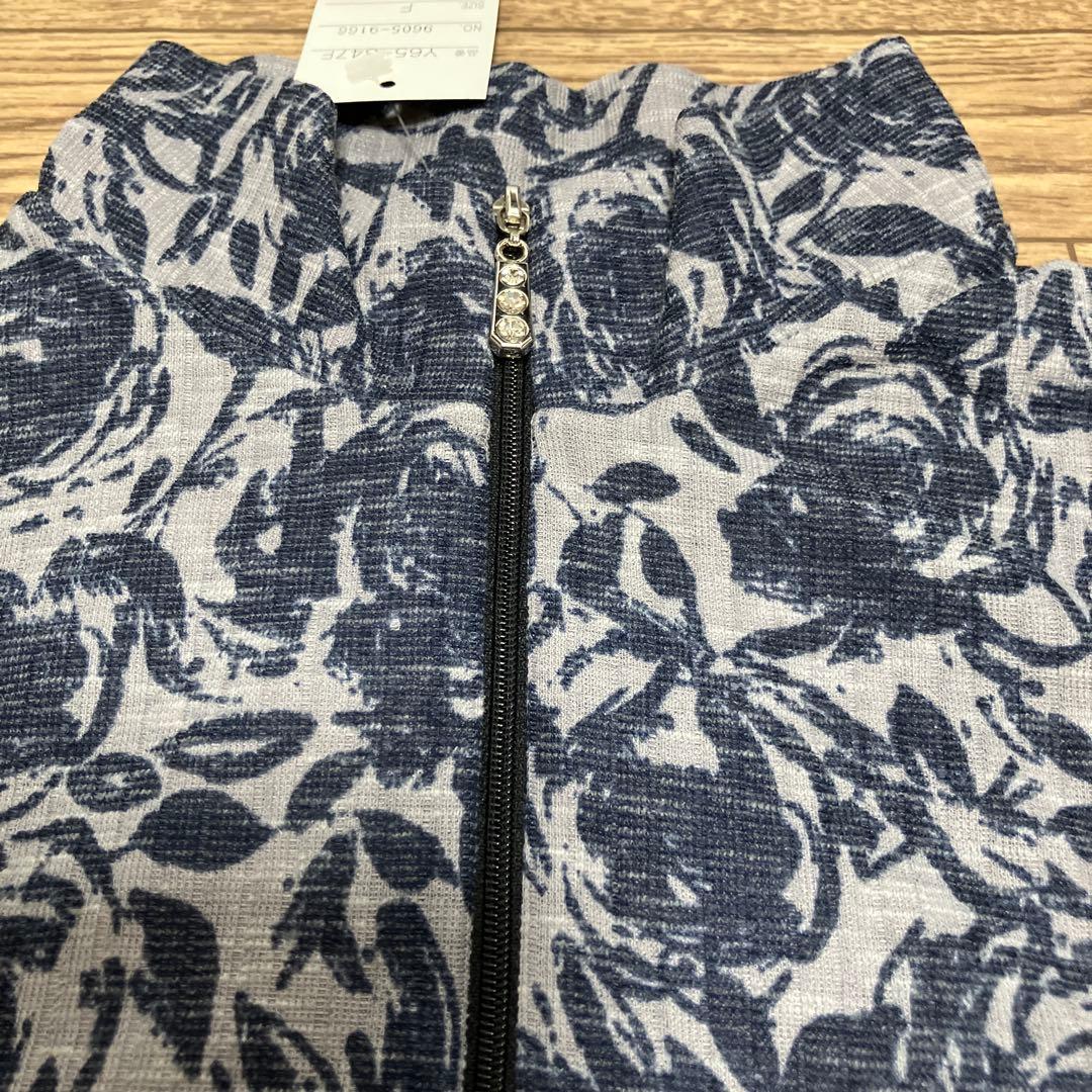 【新品】薔薇柄　ハーフジップ　長袖トップス ネイビー系　タグ付き — image 2