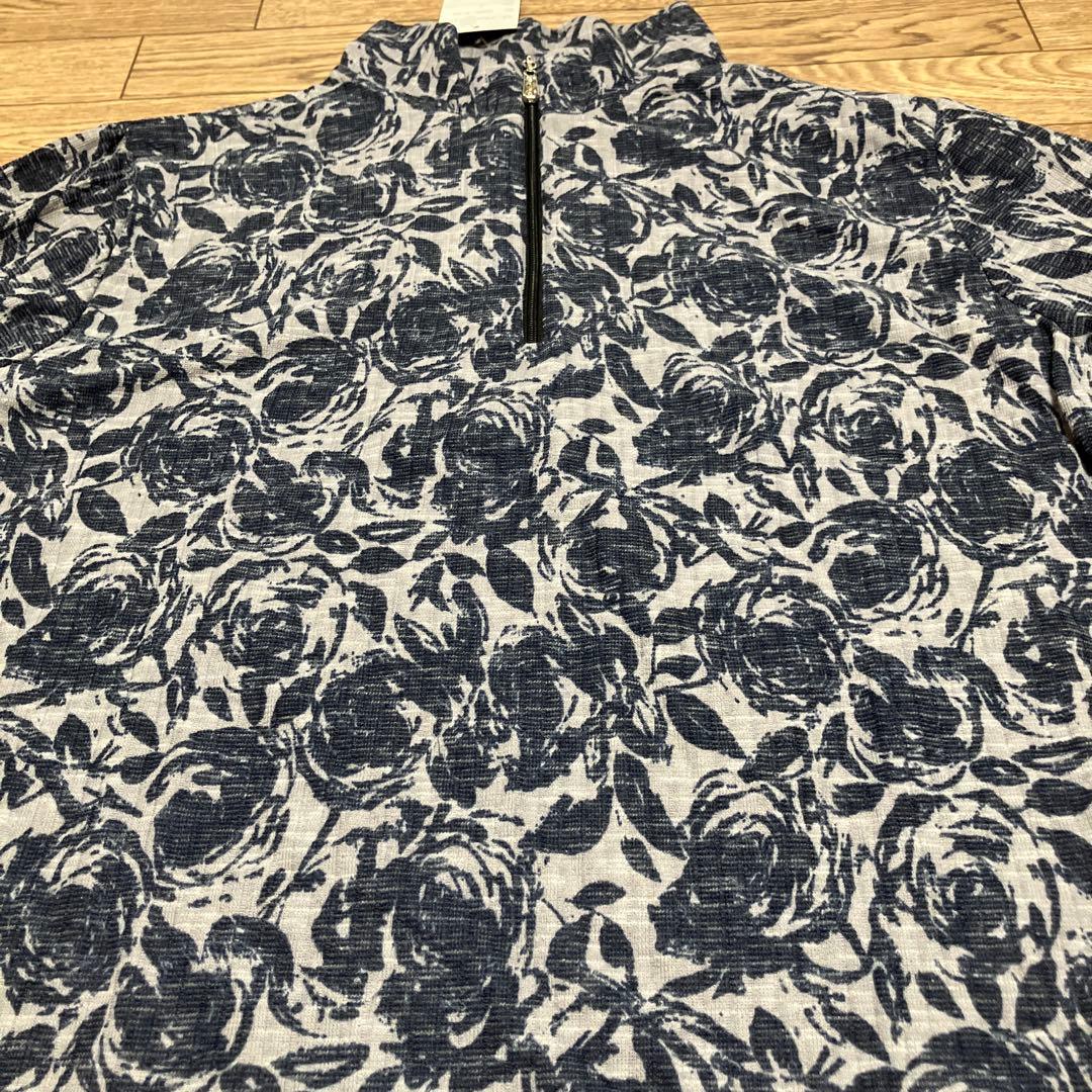 【新品】薔薇柄　ハーフジップ　長袖トップス ネイビー系　タグ付き — image 3