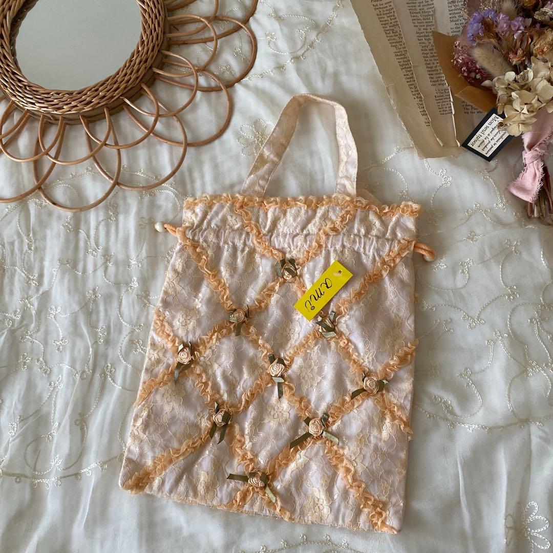 ビンテージ昭和レトロフラワーモチーフ刺繍レース特大ポーチ — image 2