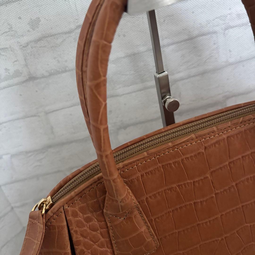 【美品】BALLY バリー クロコ型押し 2WAY ハンドバッグ ショルダー 茶 — image 2