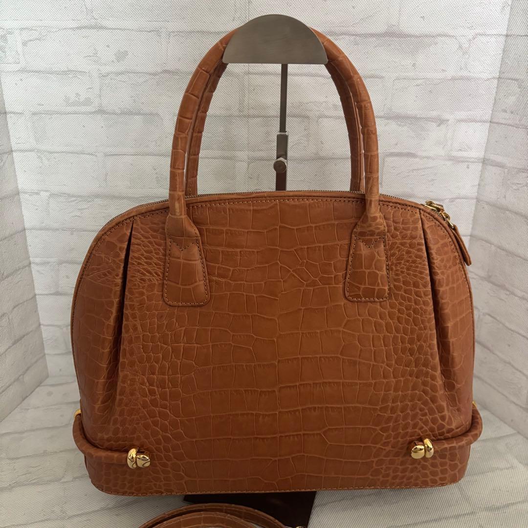 【美品】BALLY バリー クロコ型押し 2WAY ハンドバッグ ショルダー 茶 — image 3