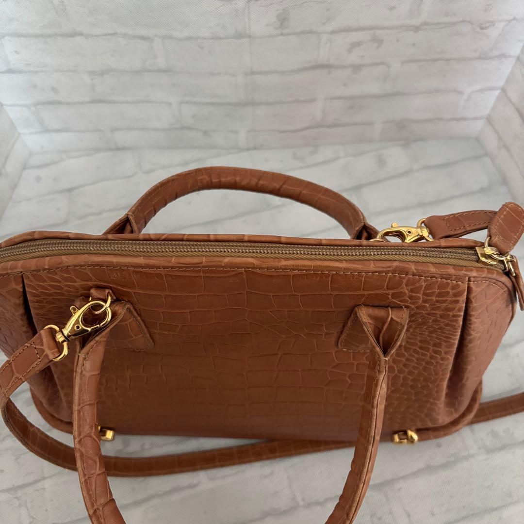 【美品】BALLY バリー クロコ型押し 2WAY ハンドバッグ ショルダー 茶 — image 4