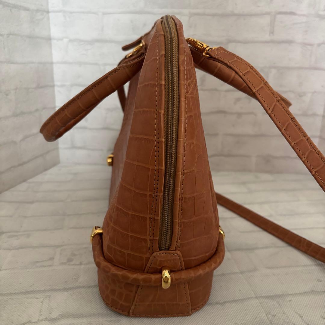 【美品】BALLY バリー クロコ型押し 2WAY ハンドバッグ ショルダー 茶 — image 5