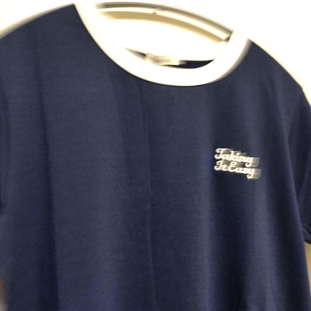 新品タグ付き　ehka　sopo　3D刺繍リンガーTシャツ　ネイビー — image 2