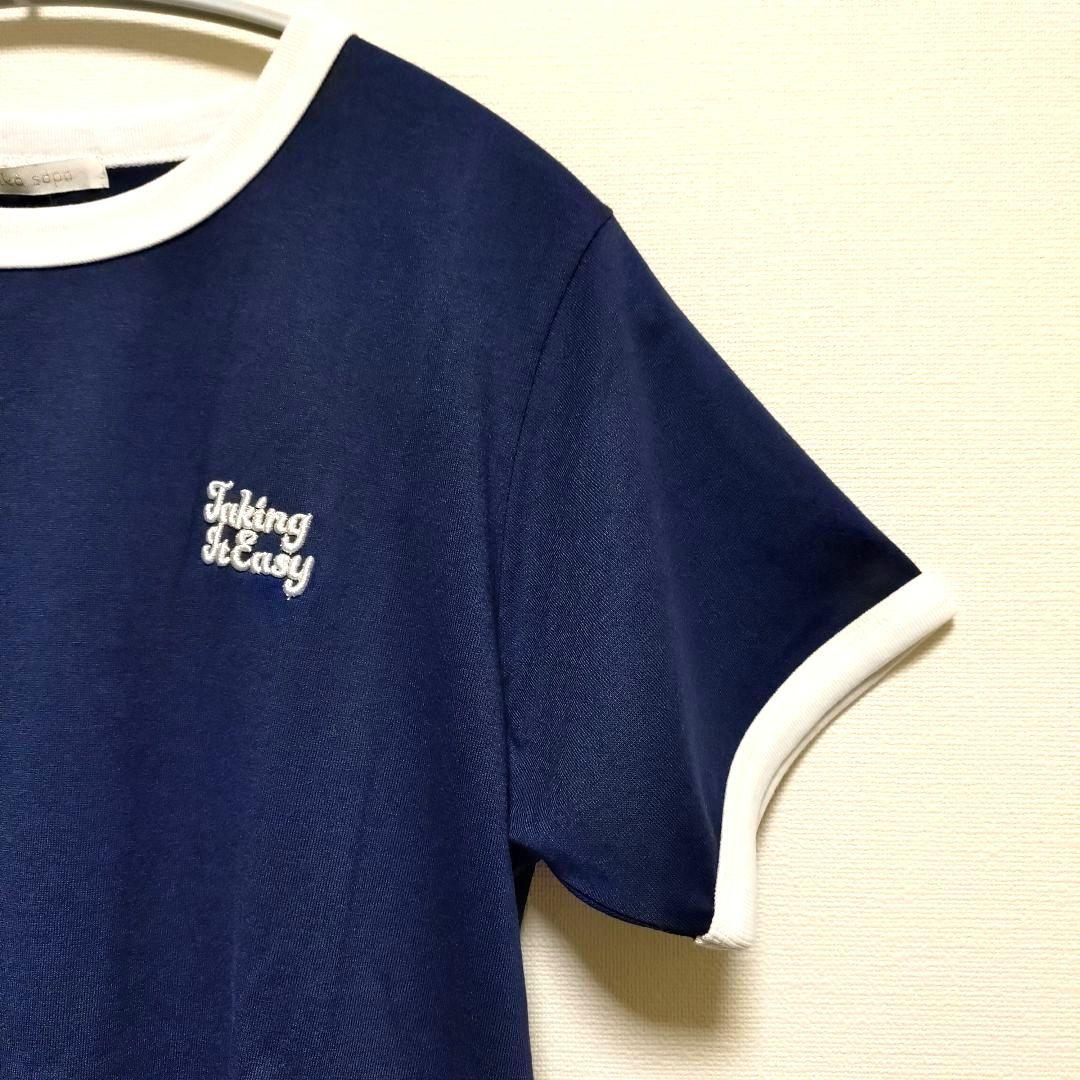 新品タグ付き　ehka　sopo　3D刺繍リンガーTシャツ　ネイビー — image 4