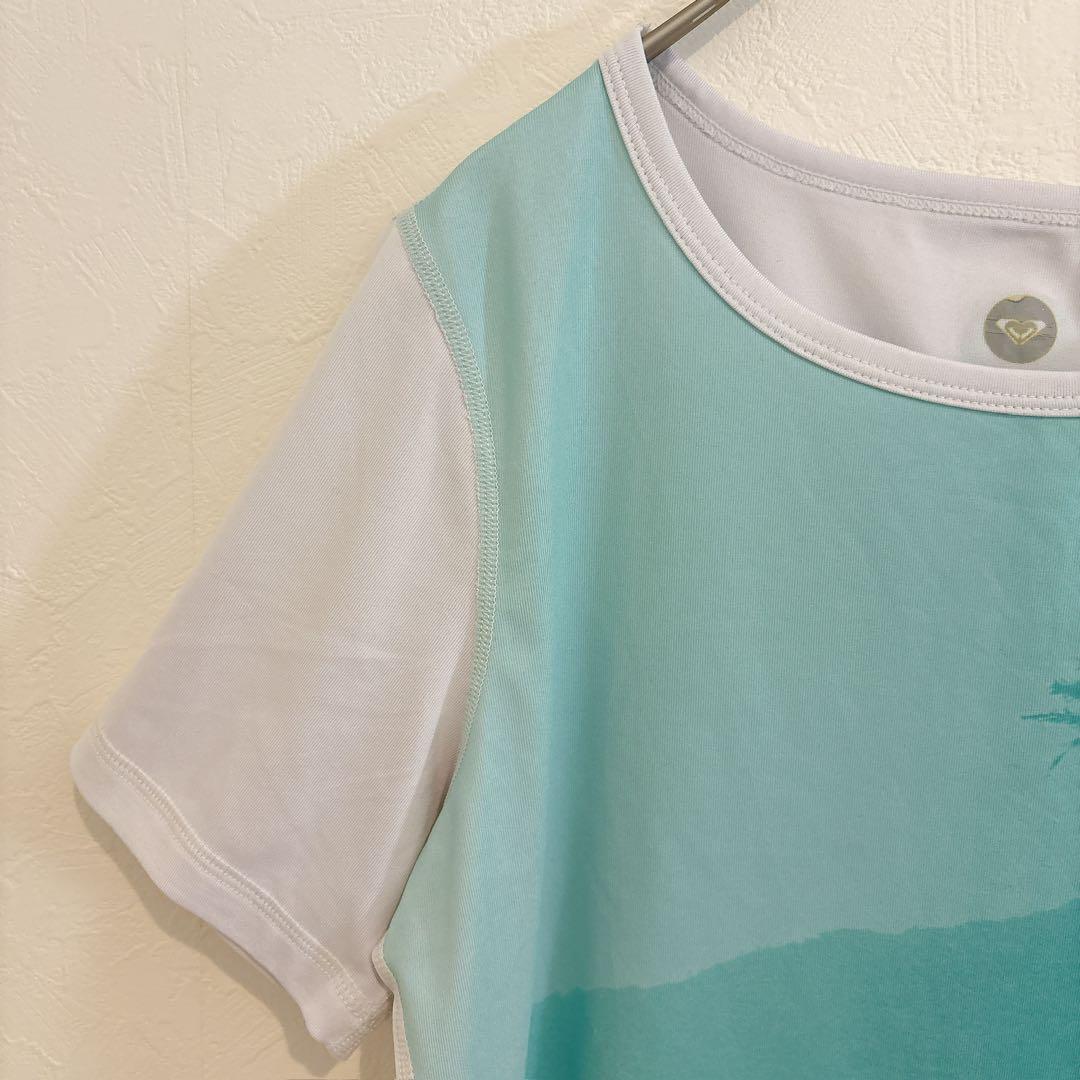 ロキシー パームツリー柄 ラッシュガード 半袖 カットソー M 青 白 ポリ — image 2