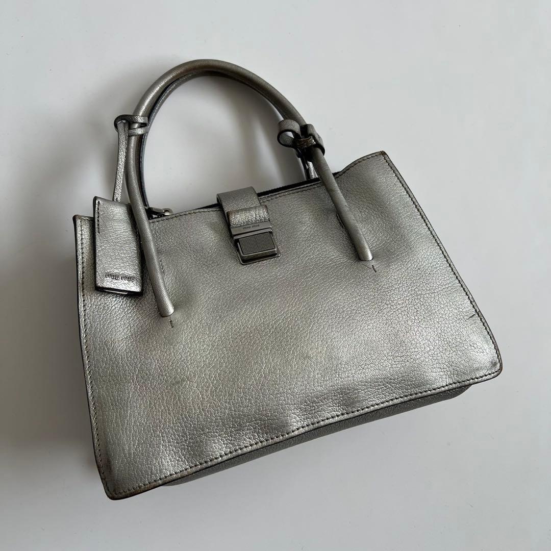 MIU MIU MADRAS LEATHER TOTE HAND BAG — image 4