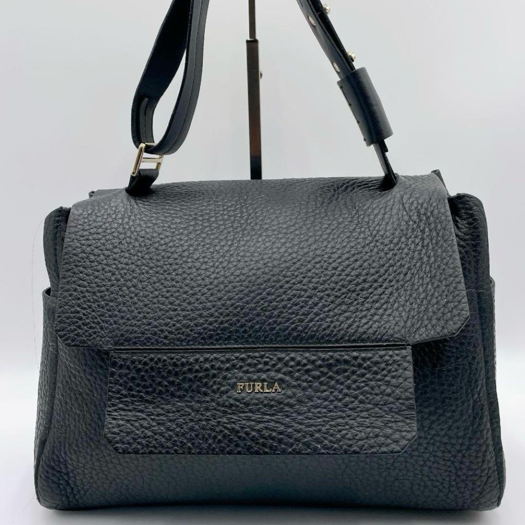 極美品 FURLA カプリッチョ ハンド ショルダーバッグ 黒 f750 — image 2