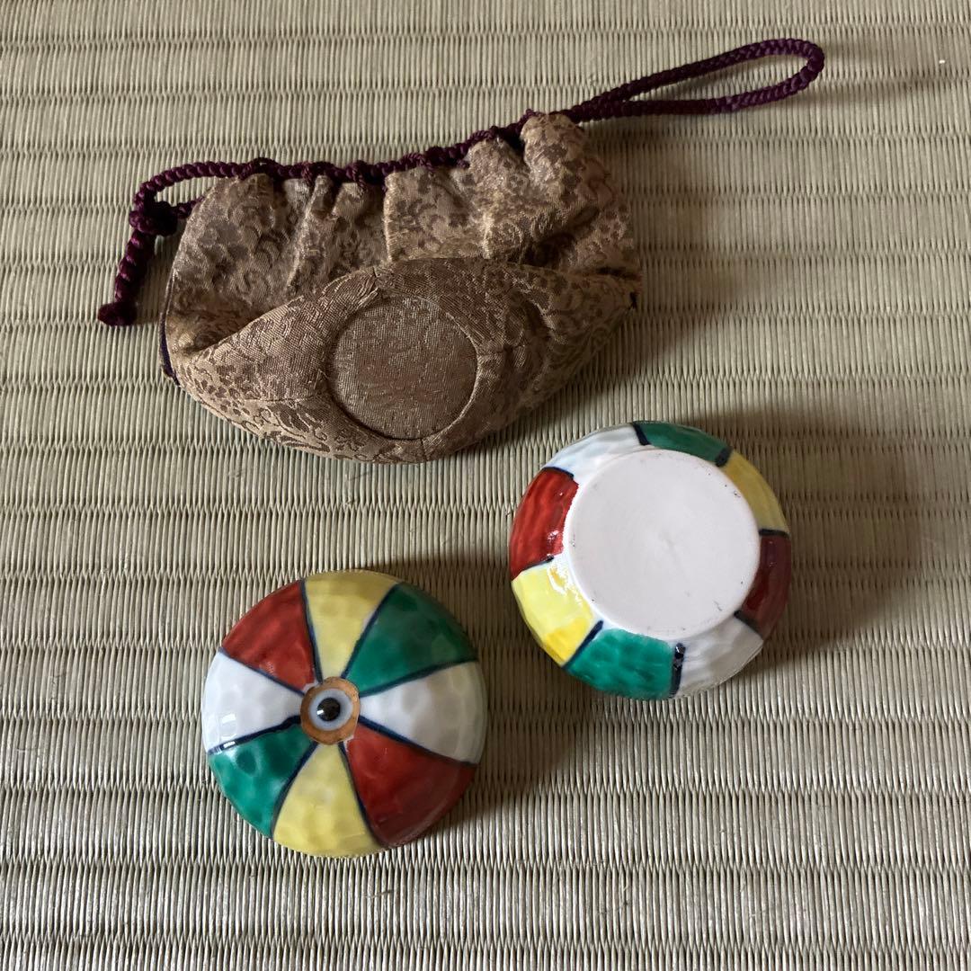香合 陶器 手毬文様 茶道具 収納袋付き — image 3