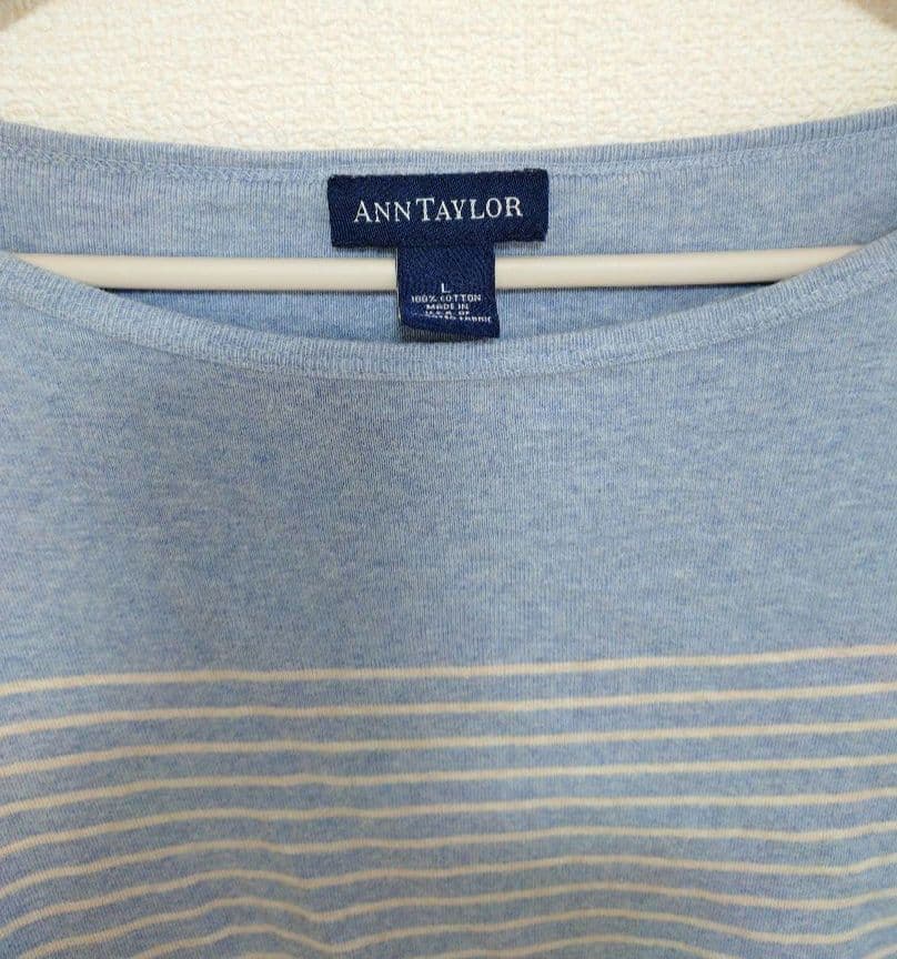 ANN TAYLOR ボーダー ストライプ 7分袖 カットソー L 水色 ブルー — image 3