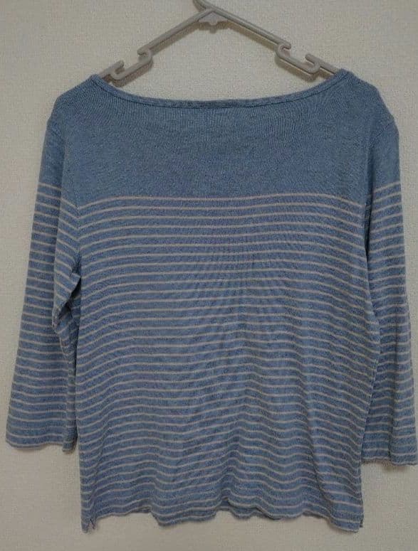 ANN TAYLOR ボーダー ストライプ 7分袖 カットソー L 水色 ブルー — image 4