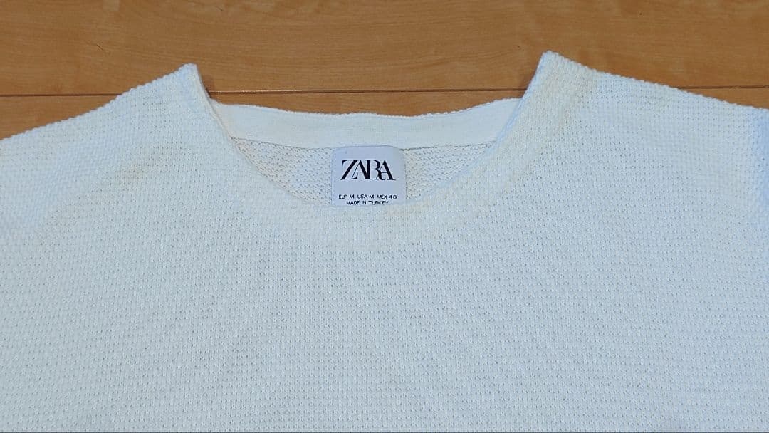 ZARA ザラ 半袖Tシャツ ワッフル クルーネック 白 メンズ M相当 — image 4