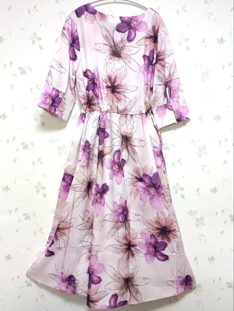 新品 花柄ロングフレアワンピース 2XL ピンク — image 2