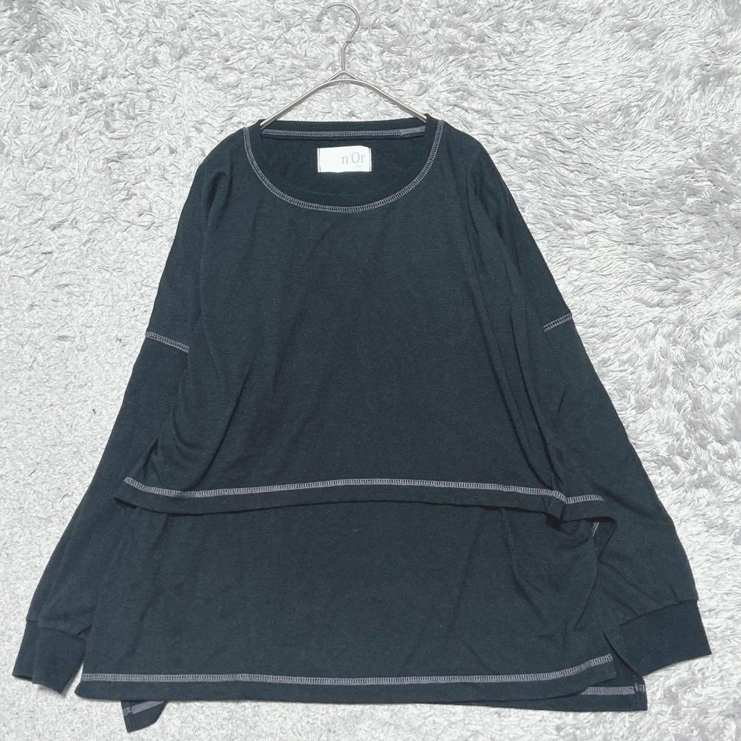 n'OrLABEL 長袖カットソー ゆるだぼロングTシャツ ステッチ (F)黒 — image 2