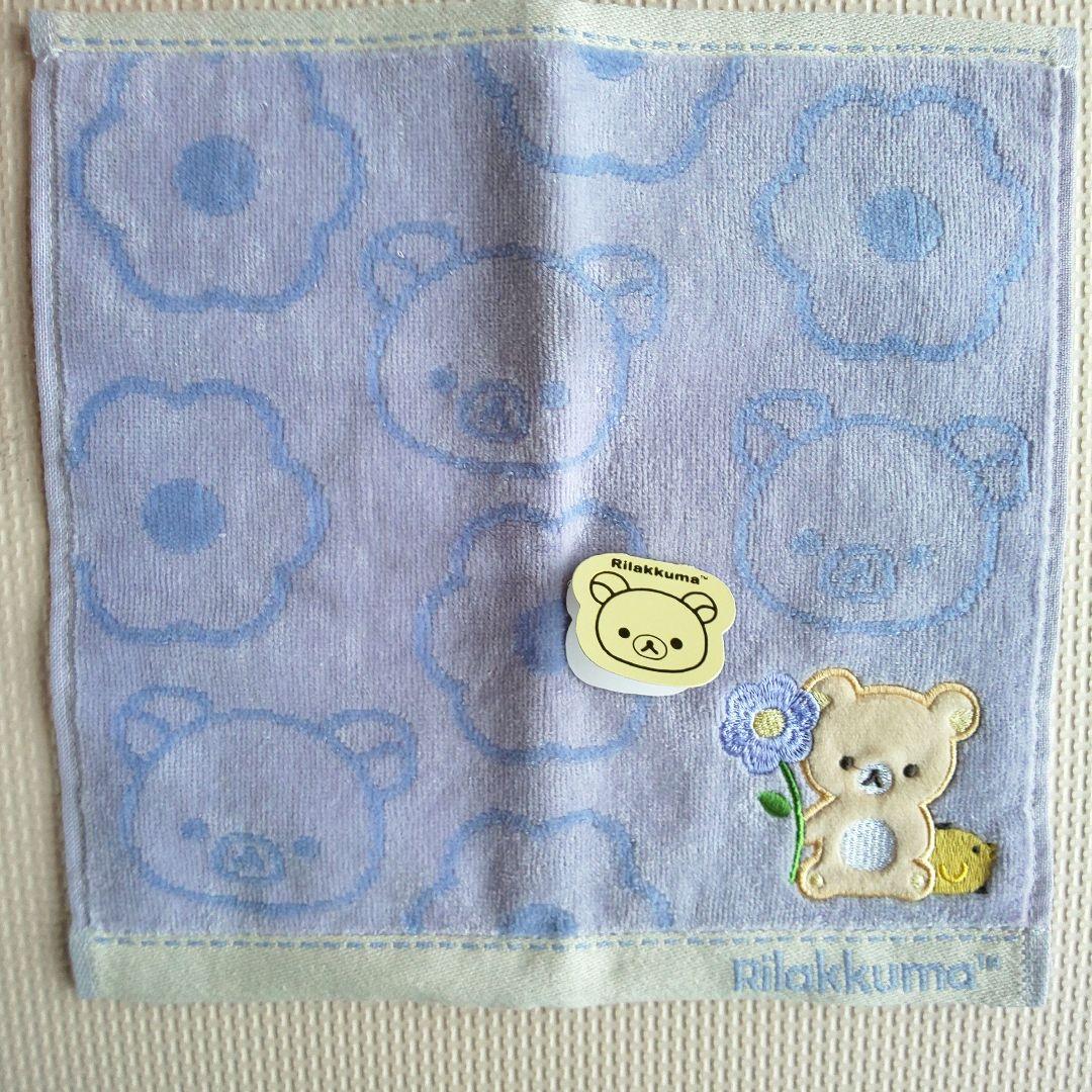 リラックマ ミニタオルハンカチ パープル 花 刺繍 — image 2