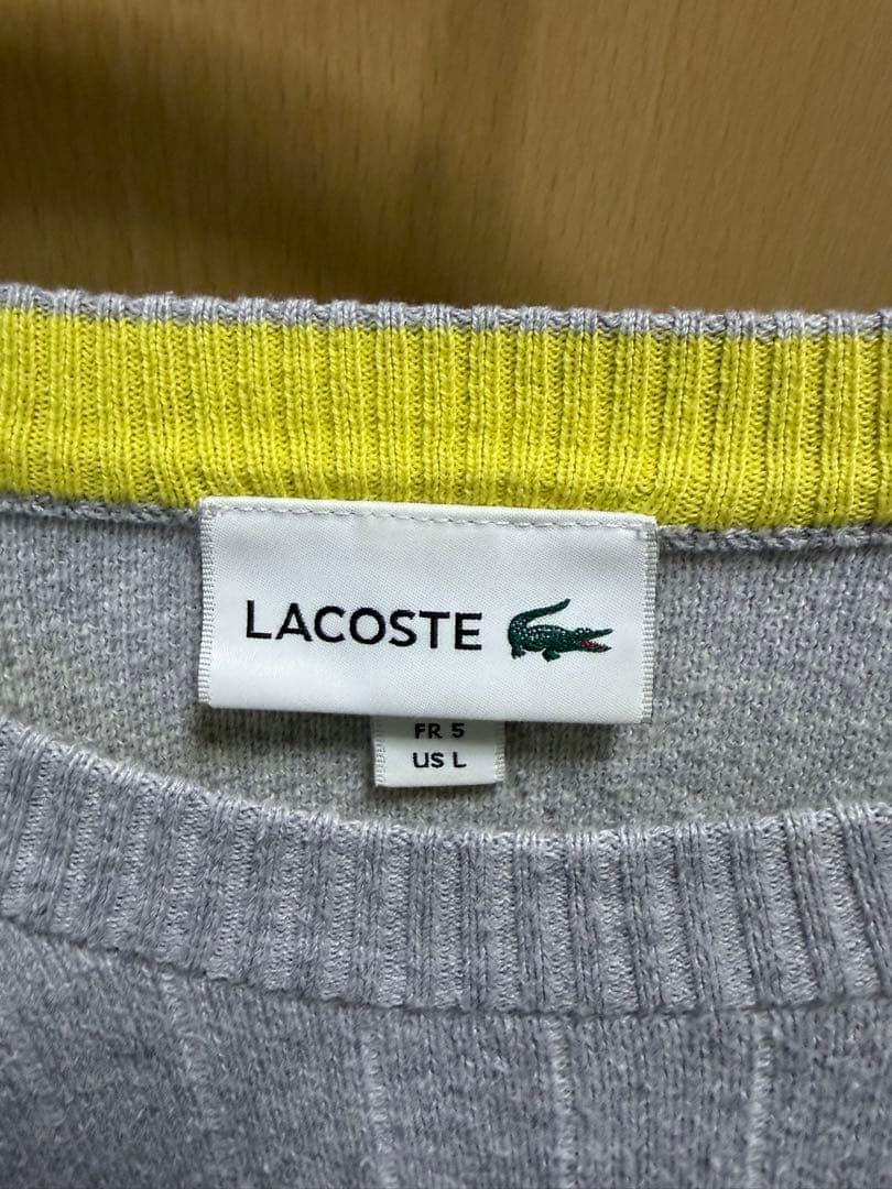 LACOSTE コットンニット グレー クルーネック ワンポイント ワニロゴ — image 5