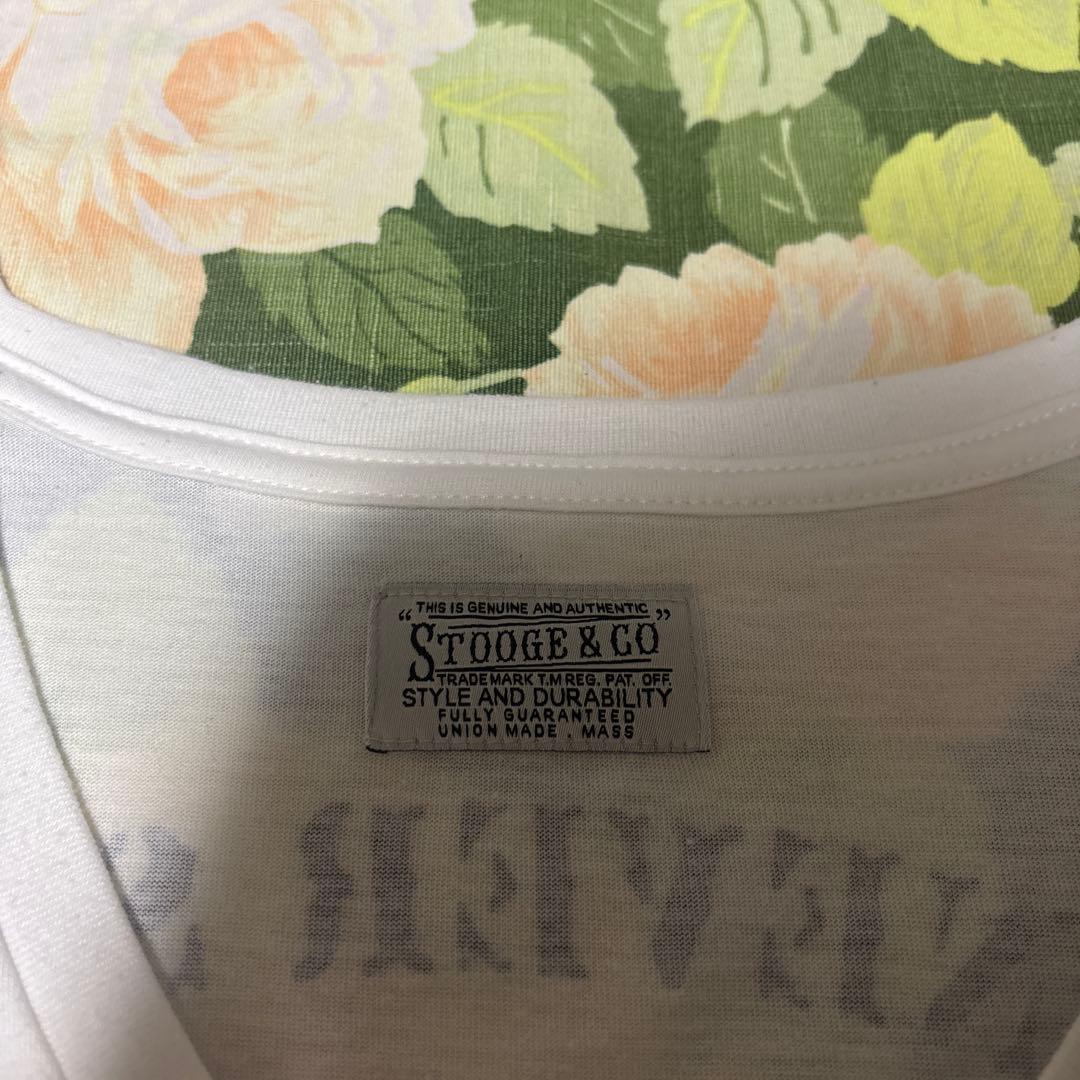 美品【値下げOK】STOOGE & GO VネックTシャツ L 白ホワイト バラ — image 2