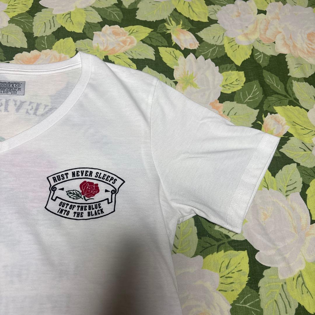 美品【値下げOK】STOOGE & GO VネックTシャツ L 白ホワイト バラ — image 5
