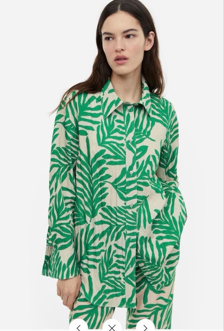 H&M クリンクルシフォンシャツ　ボタニカル　リーフ — image 2
