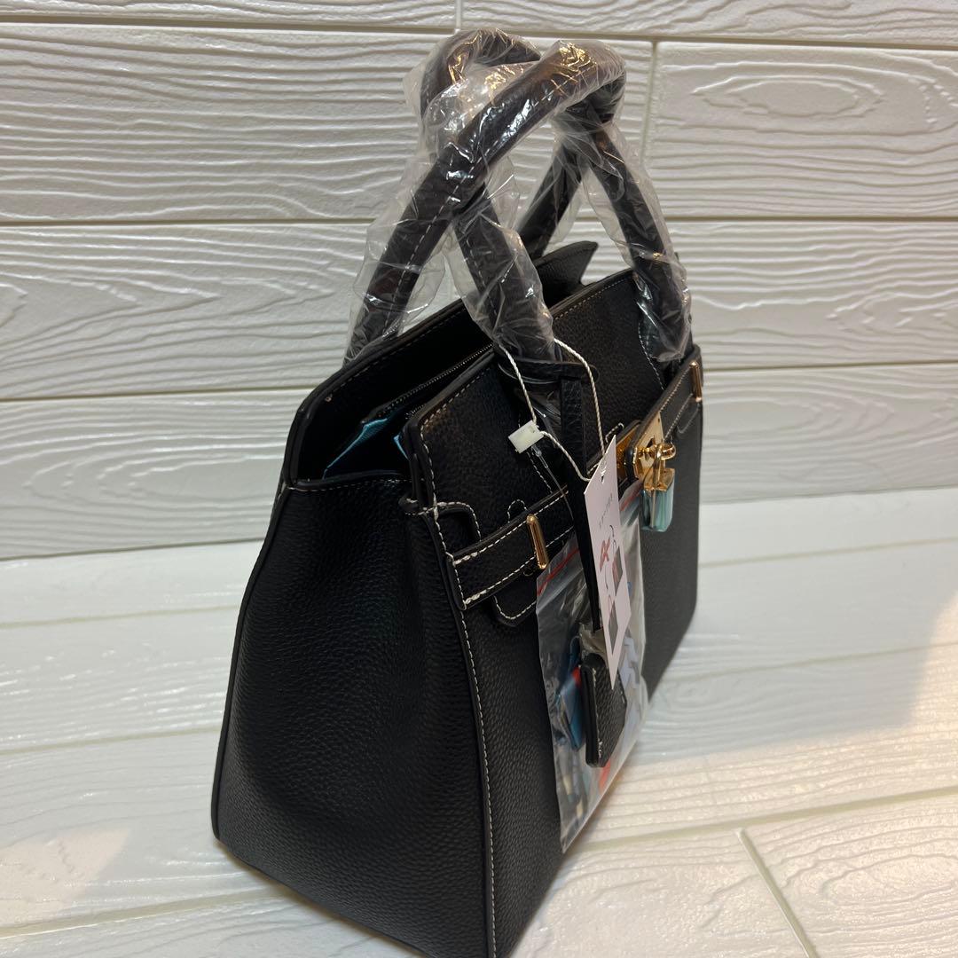 ブラック 牛革ハンドバッグ スカーフ付き — image 2