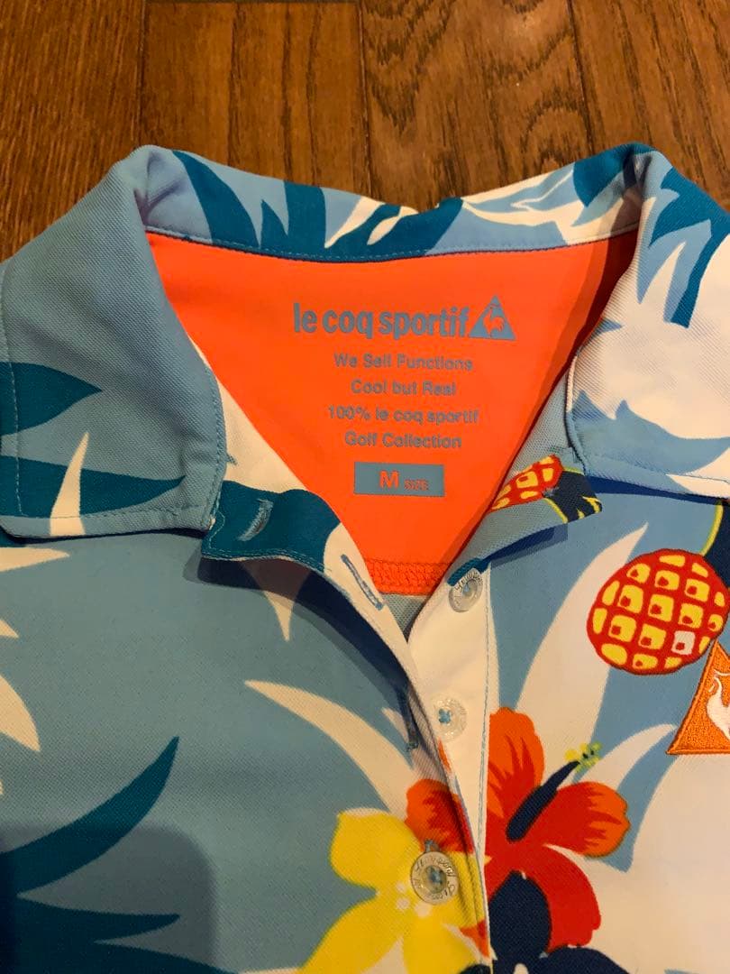 【美品】le coq sportif 花、パイン柄ゴルフポロシャツ M — image 2