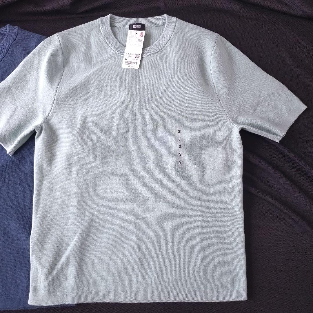 新品 タグ付き ユニクロ ウォッシャブルミラノリブニットTシャツ 美品 ブルー — image 3