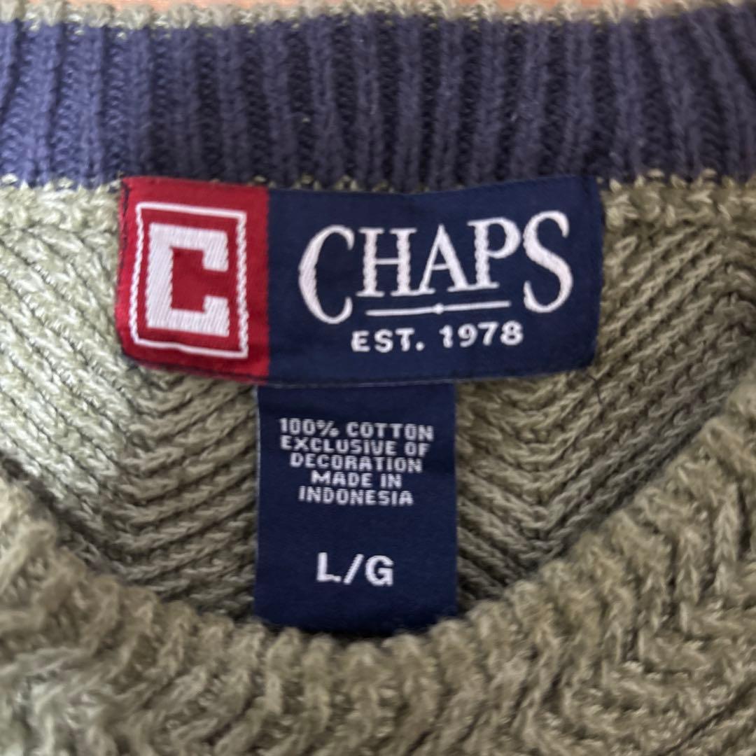 CHAPS コットンニット セーター ヘリンボーン柄 Lサイズ　ヴィンテージ — image 3