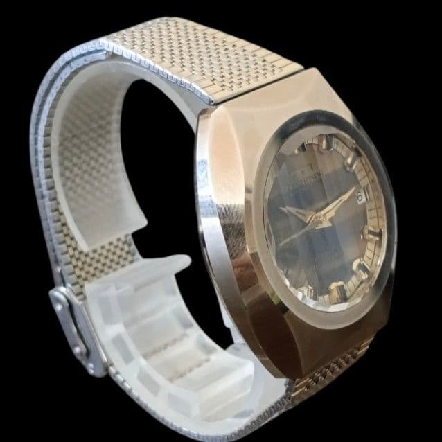 70年代 テクノス ボラゾン タイガーアイ 5面縦カットガラス 腕時計 メンズ — image 3
