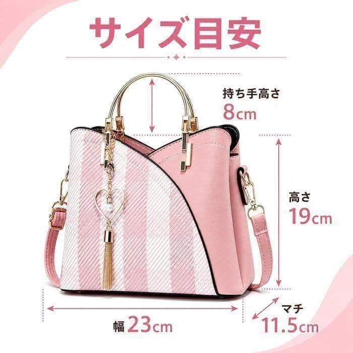2WAY ピンク ハンドバッグ ショルダー レザー 淡色 韓国風 チェック柄 — image 5